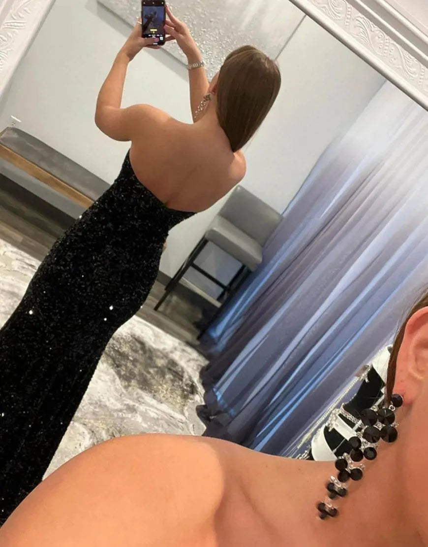 Wholesale Mermaid Glitter Off-the-Shoulder Backless Prom Dress With Sequins prom dresses with long sleeves